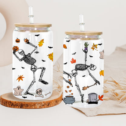 Petthouse | Personalized Halloween Dancing Skeleton Glass Can, Lover Gift Skeleton, Spooky Season Gift