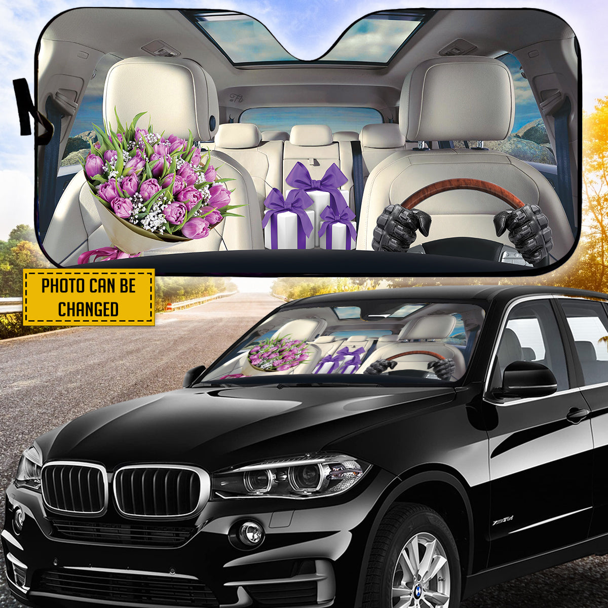 Petthouse | Custom Photo Sun Shade Corgi Flower Bouquet Gift Car Sun Shade Windshield Dog Mom Sunshade