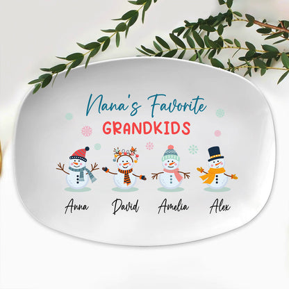 Petthouse | Personalized Snowman Grilling Palte, Grandma's Favorite Grandkids Plate, Family Platter, Christmas Gift Decoration