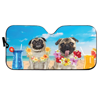 Petthouse | Pug Dog Summer Vacation Windshield Sun Shade Personalized Photo Windshield Cover For Dog Mom