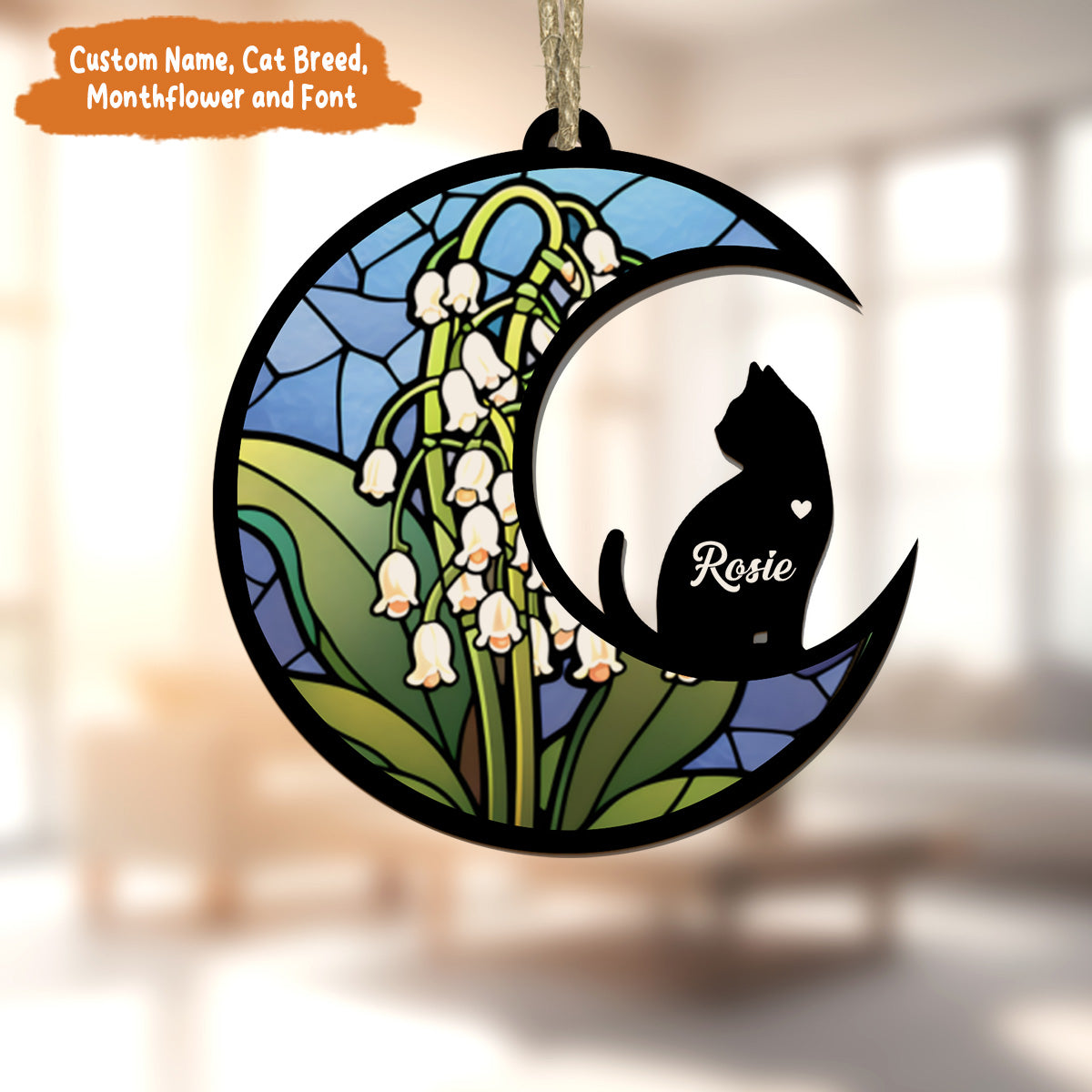 Petthouse | Custoomized Monthflower Pet Memorial Suncatcher, Loss Of Pet Sympathy, Cat Windows Hangings