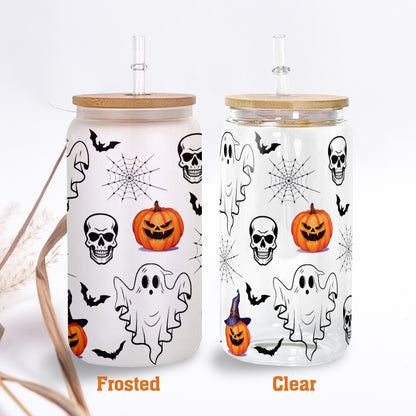 Petthouse | Ghost Halloween Glass Can, Skulls And Ghosts Glass Can, Spooky Season Pumpkin