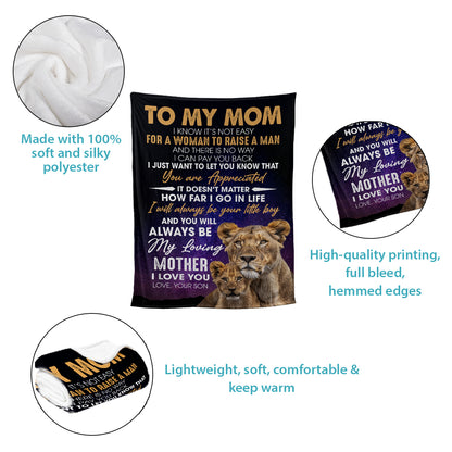 Petthouse | Happy Mother's Day Soft Blanket, Lion Mother And Baby Blanket, Letter From Son To Mom Blanket