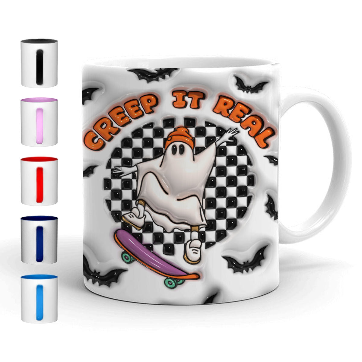 Petthouse | Ghost Creep It Real Halloween Mug, Cute Skater Ghost 3d Inflated Effect Mug, Spooky Season