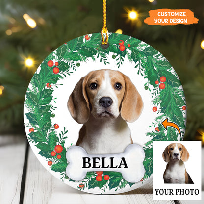 Petthouse | Personalize Dog Photo Ornament, Dog Christmas Wreath Ornament, Forever Love, Ornament Decor Tree