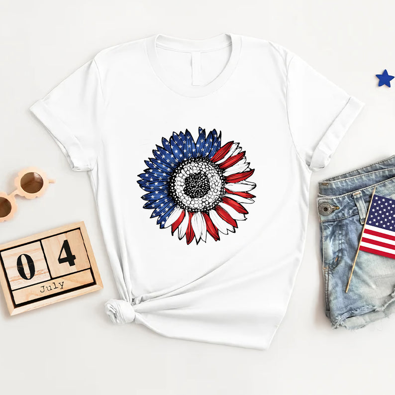 Petthouse | America Sunflower Shirt, Usa Flag Flower 4th Of July Flag Graphic Shirt