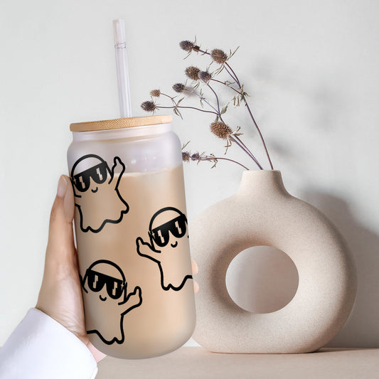 Petthouse | Middle Finger Ghost Halloween Can Glass, Iced Coffee, Coffee Cup, Smoothie Cup, Cute Ghost