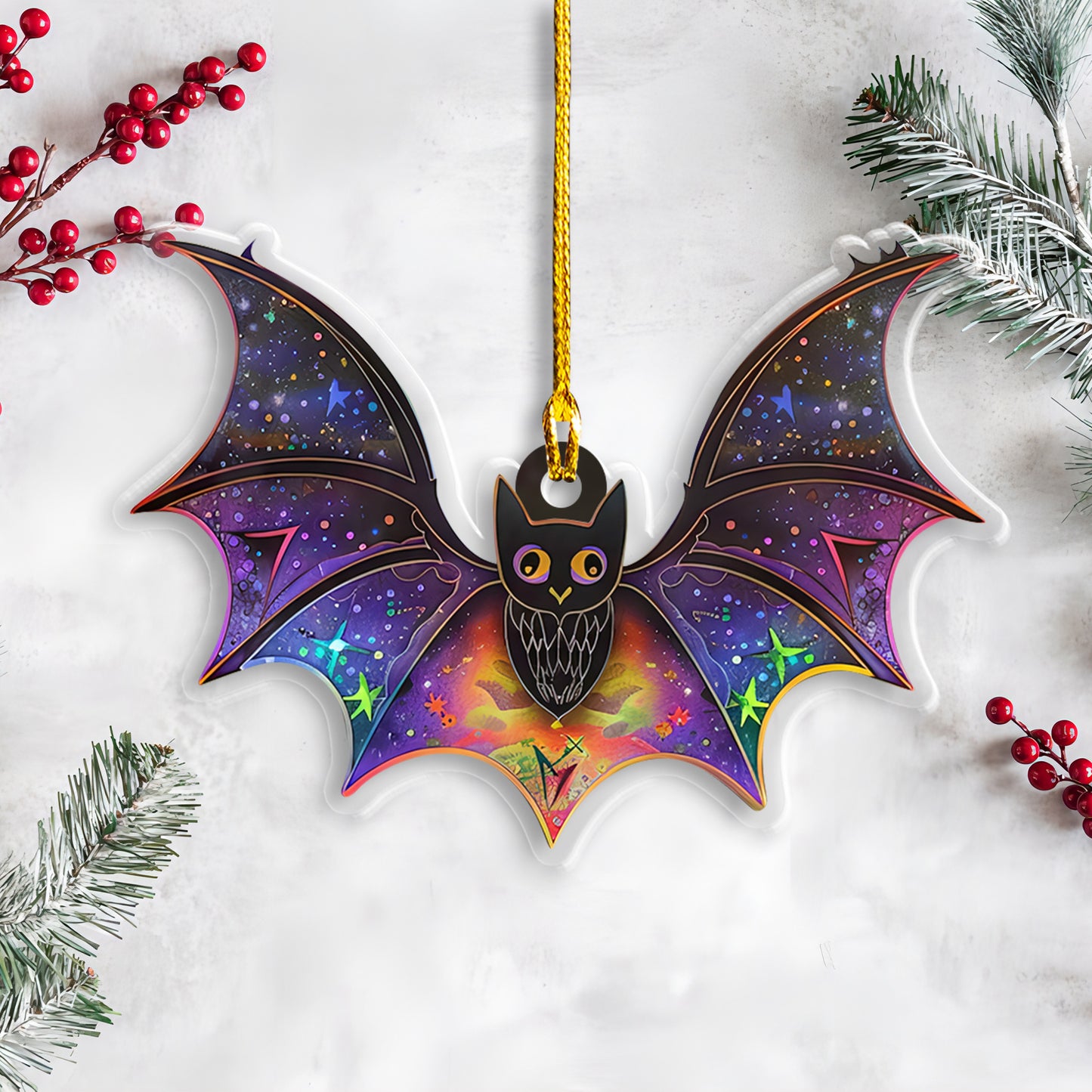 Petthouse | Halloween Bat Suncatcher, Galaxy Spooky Bat Suncatcher, Funny Bat Ornament Window Hanging