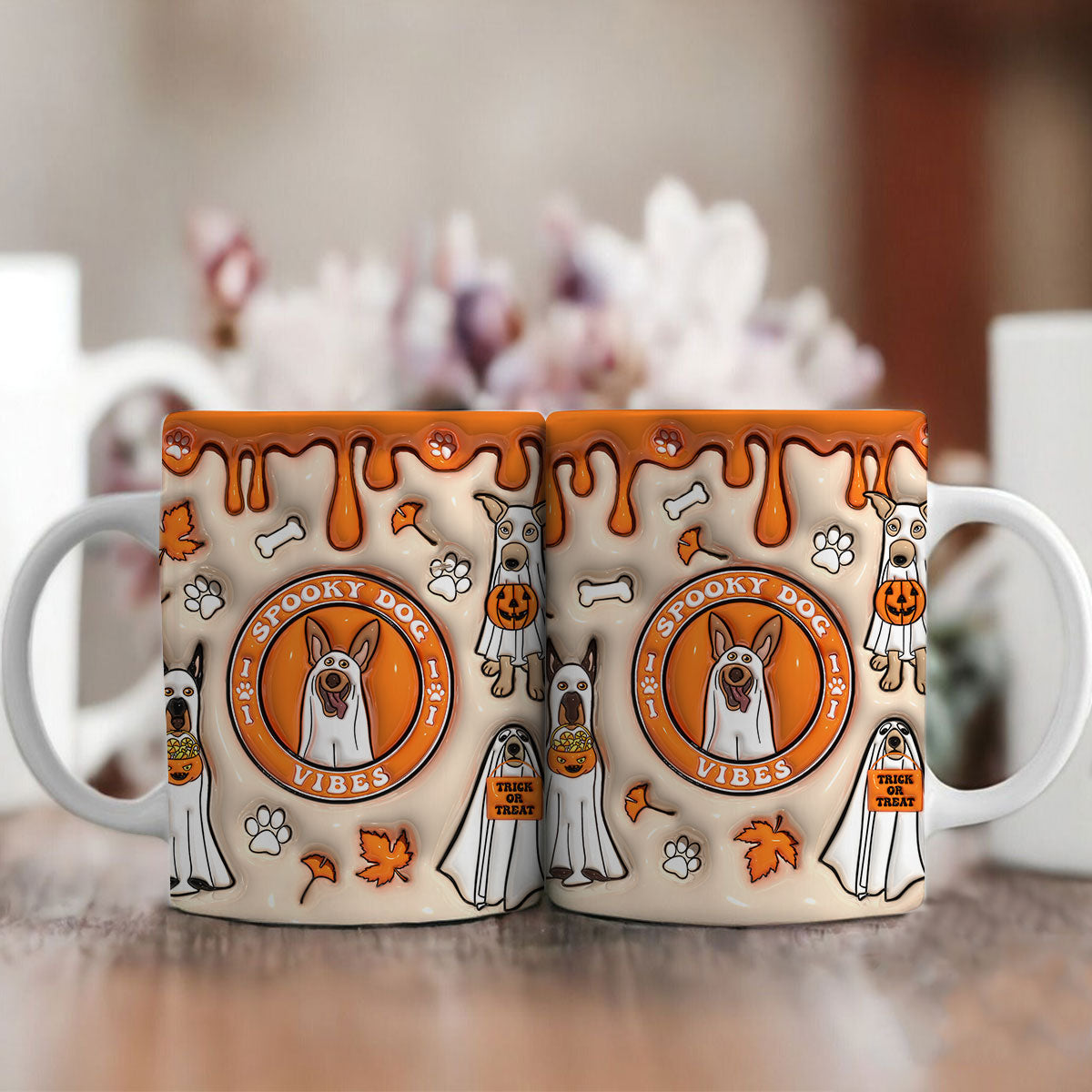 Petthouse | Spooky Dog Vibes Ceramic Mug, Spooky Season 3d Inflated Effect Printed Mug, Cute Dog Ghost