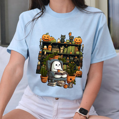 Petthouse | Ghost Reading Book Halloween Shirt, Librarian Ghost Halloween, Ghost Boo Reading Shirt