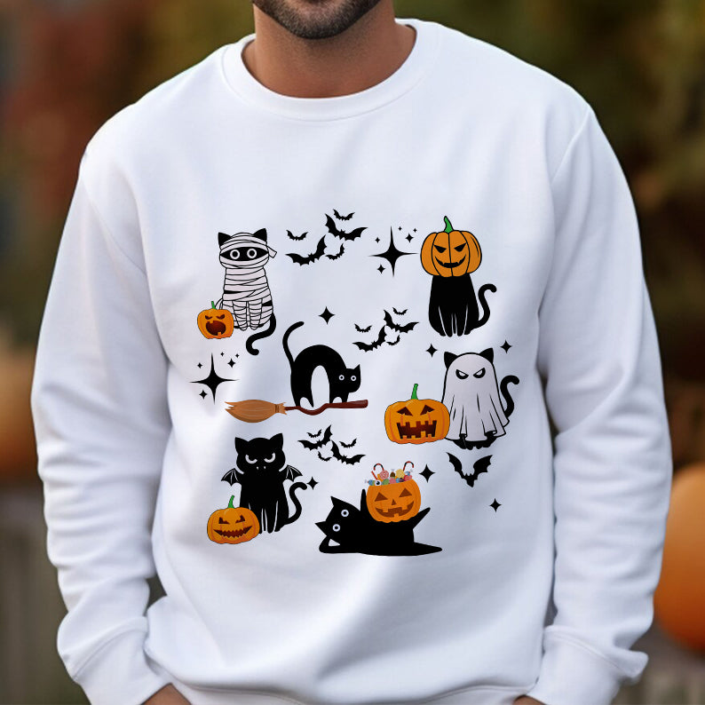 Petthouse | Black Cats Pumpkin Shirt, Spooky Season Shirt, Halloween Ghost Pumpkin Cat Shirt Gift