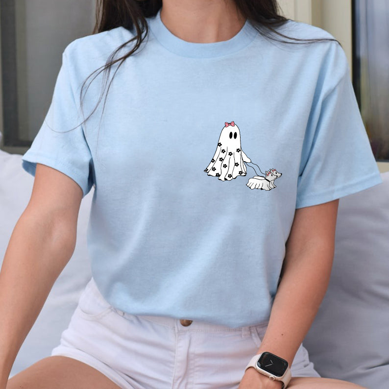 Petthouse | Halloween Pink Ghost Shirt, Ghost Walking Dog Shirt, Viral Ghost Walking Dog Shirt