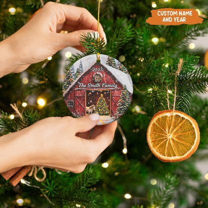 Petthouse | Personalized 2025 Red Barn Christmas Ornament, Farmhouse Ornament, Red Barn Ornament