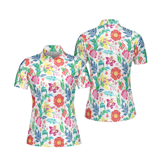 Petthouse | Color Flowers Pattern Golf Polo Shirt Floral Sport Shirt Gift For Flower's Lovers Polo Mom Gift Idea