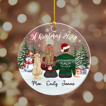 Petthouse | Custom First Christmas Couple With Pet Ornament, Family Dog Cat Christmas Ornament