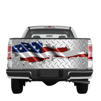 Petthouse | Metallic Tailgate Vinyl Wrap American Flag Tailgate Mural Grunge Usa Flag Tailgate Wraps For Trucks