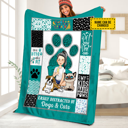 Petthouse | Personalized Pet Lovers Cozy Blanket, Easily Distracted By Dogs Throw Blanket, Life Is Better