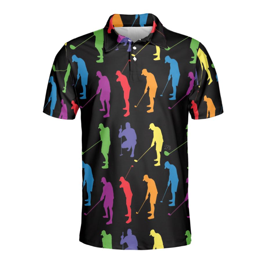 Petthouse | Colorful Golf Player Pattern Polo Shirt, Golfaholic Dad Christmas Day Gift Idea