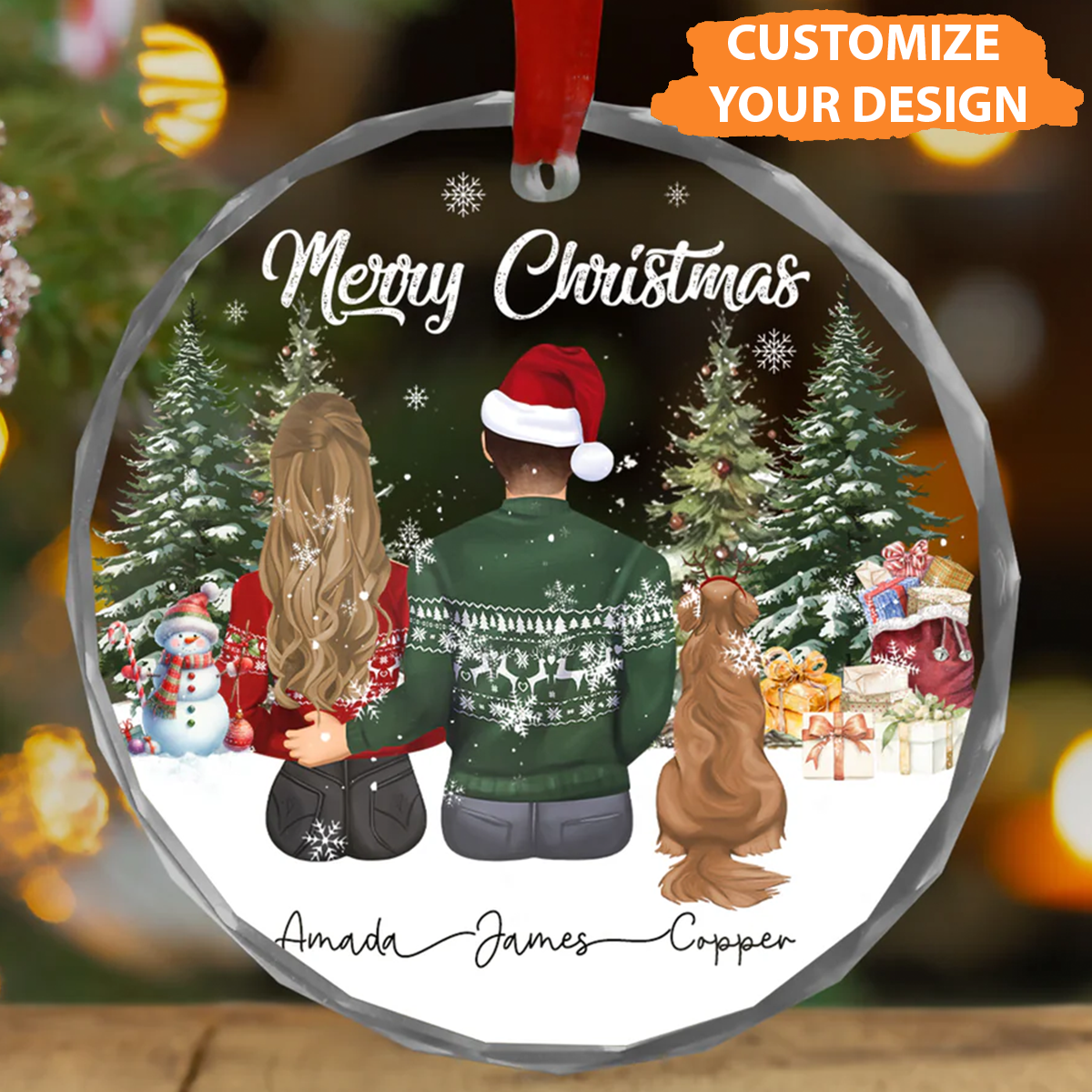 Petthouse | Personalized Couple And Pet Christmas Ornament, Couple With Dog Xmas, 2025 Christmas Couple