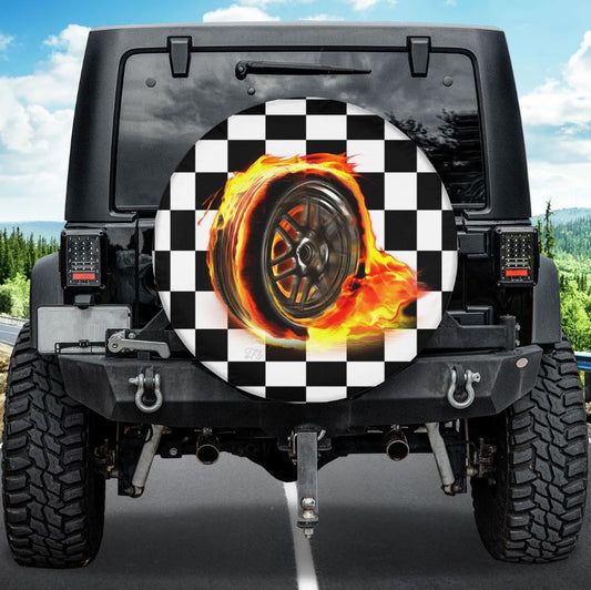 Petthouse | Flaming Wheel Cover Car Racing Cover Car Racing Lover Wrap Wheel Burning Cover Racing Lover Gift