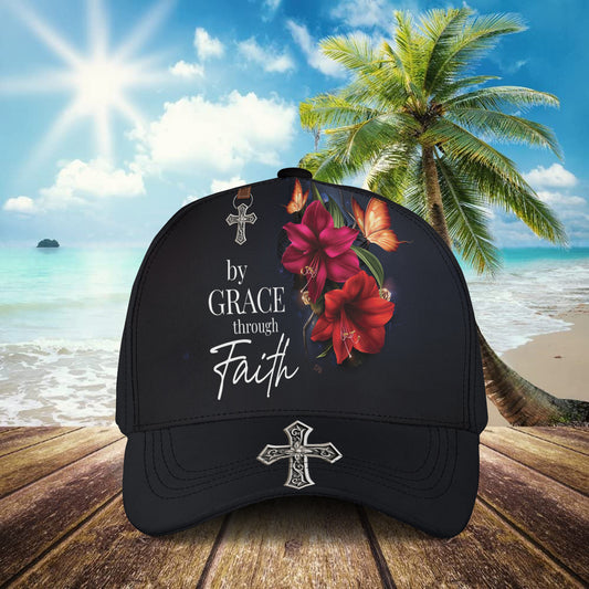 Petthouse | By Grace Through Faith Baseball Cap Christ Cross Baseball Cap Flower Artwork Baseball Cap Best Gift