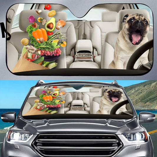 Petthouse | Pug Dog Scary Vegetable Funny Sun Shade Dog Windshield Sun Shade Dog Sunshade Car Decor