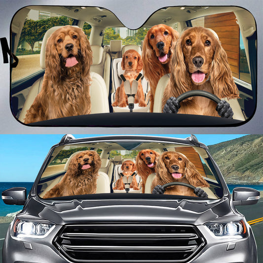 Petthouse | Red Golden English Cocker Spaniel Dog Family Car Sunshade Puppies Driver Funny Decor Golde