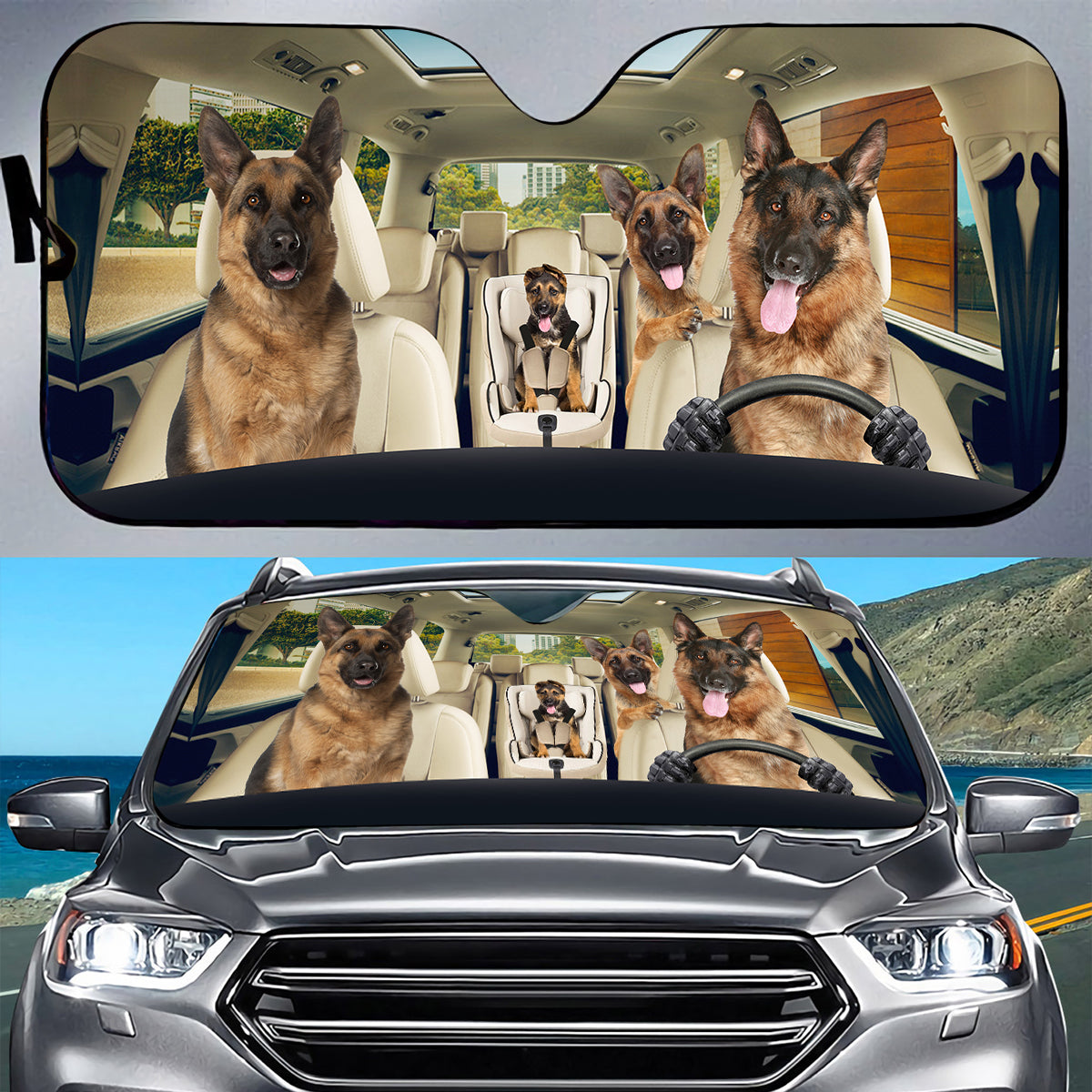 Petthouse | German Shepherd Family Sunshade Dog Car Accessories Car Sun Visors For Windshield Dog Lover Gift