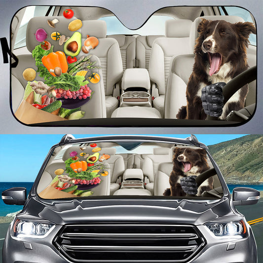 Petthouse | Border Collie And Vegetable Funny Windshield Sun Shade Dog Sunshade Windshield Cover