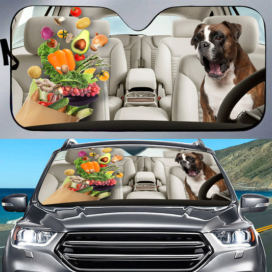 Petthouse | Boxer Go Shopping Windshield Sun Shade Funny Boxer Face Windshield Visor Vegetarian Dog