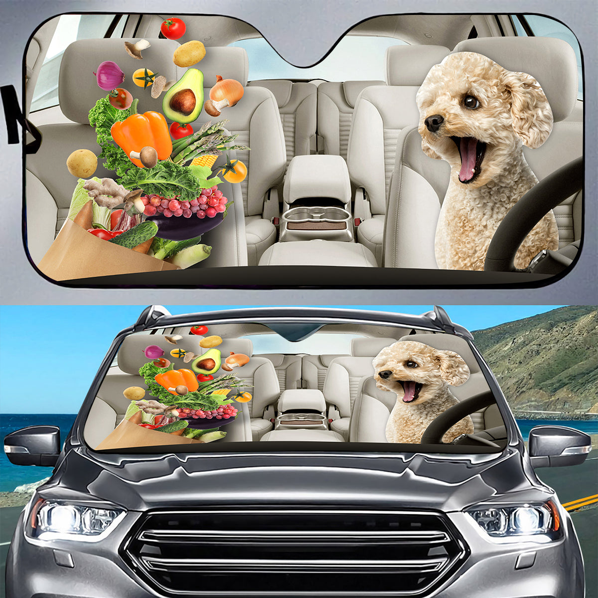 Petthouse | Poodle Driver Car Sun Shade Windshield Surprising Dog Windshield Visor For Vegetarian Dog