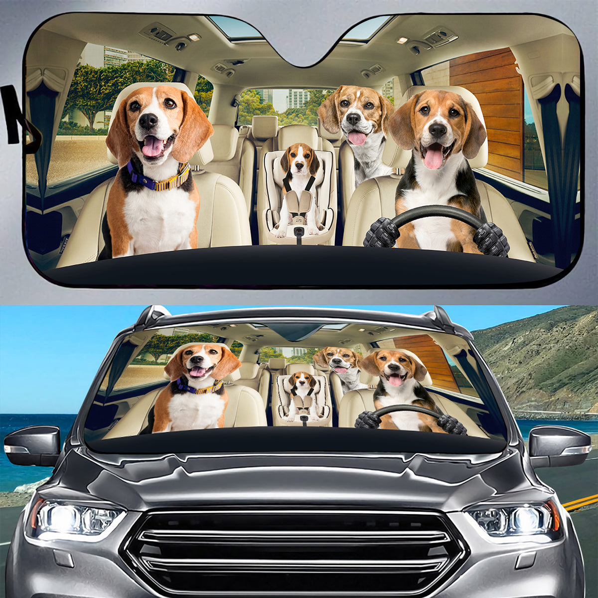 Petthouse | Beagle Family Sunshade Dog Car Accessories Car Sun Visors For Windshield Dog Lover Gift