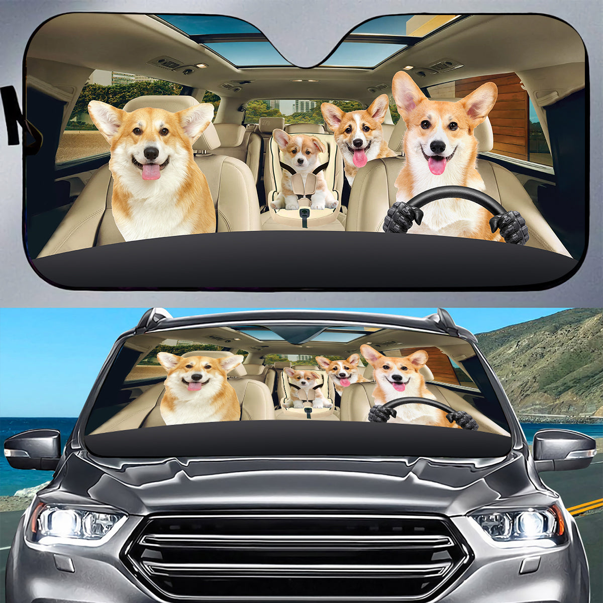 Petthouse | Cute Pembroke Welsh Corgi Sunshade Dog Car Sun Visors For Windshield Corgi Dog Mom Gifts