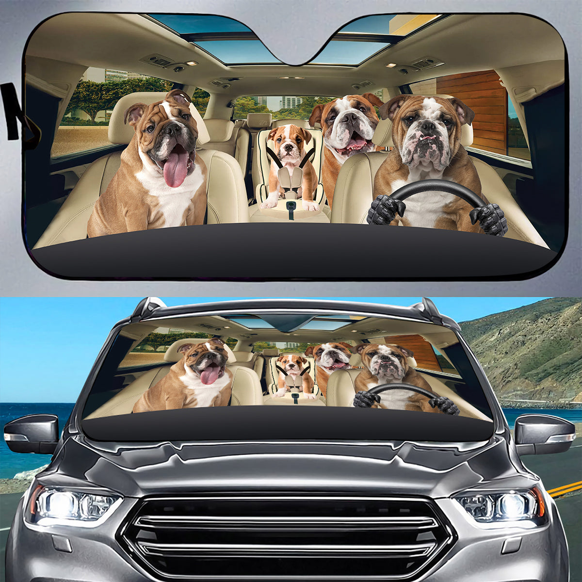 Petthouse | English Bulldog Car Sun Shade Bulldog Lover Auto Sunshade For Windshield Car Sun Visors