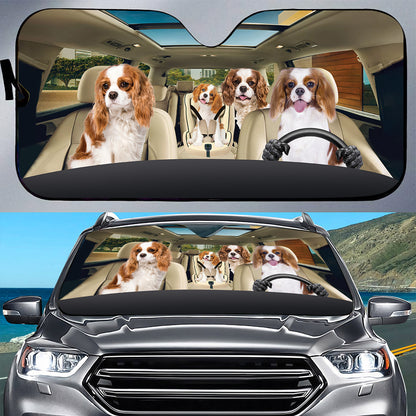 Petthouse | Red Cavalier King Charles Spaniel Family Driving Car Sunshade Fun Car Decoration For Dog Owners