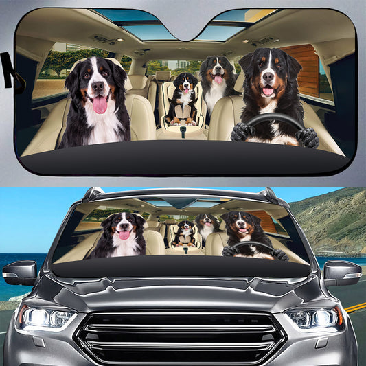 Petthouse | Bernese Mountain Family Driving Car Sunshades Dog Lovers Car Sun Visors For Windshield