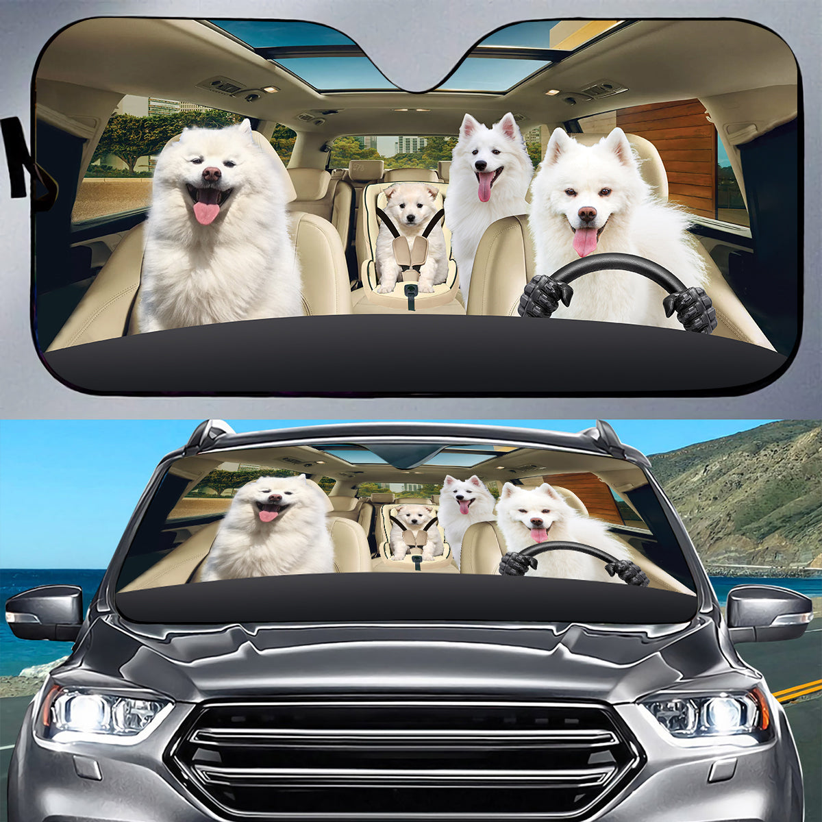 Petthouse | American Eskimo Dog Car Sunshades Car Sun Visors For Windshield Dog Mom Dog Dad Car