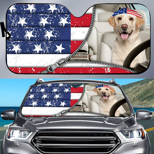 Petthouse | Labrador Retriever Dog Sunshade American Flag Car Sun Shade Windshield Women Dog Lovers