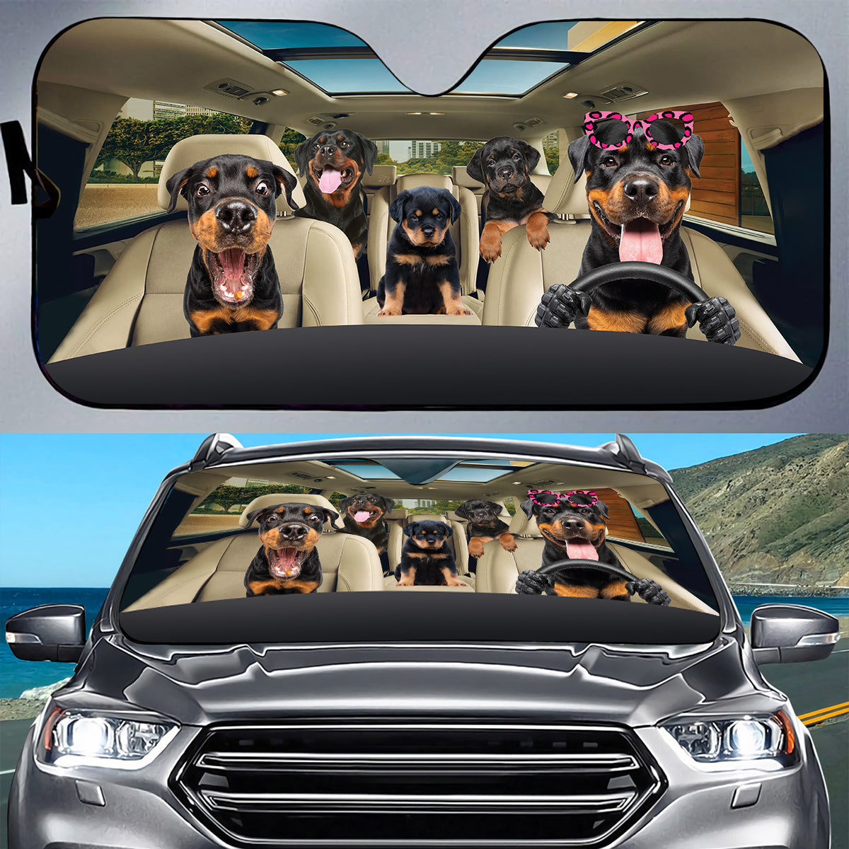 Petthouse | Family Rottweilder Dog Car Sun Shade Rottie Sunshade Dog Car Accessories Car Sun Visors