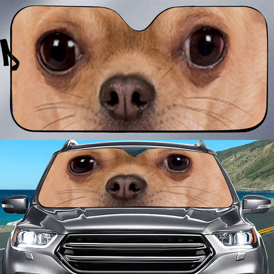 Petthouse | Fawn Chihuahua Eyes Printed Sunshade Chihuahua Windshield Sun Shade Puppies Dog Car Decoration