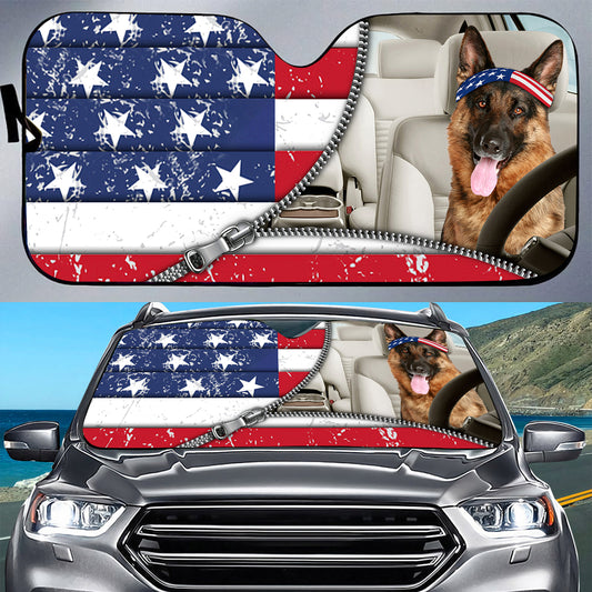 Petthouse | German Shepherd Sun Visor For Car Windshield American Patriot Windshield Sun Shade Dog Sunshade