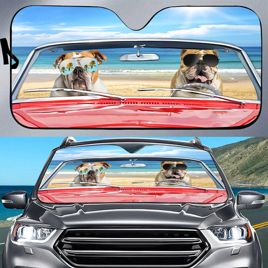 Petthouse | English Bulldog Summer Vacation Dog Sunshade Car Sun Shade Windshield Truck Windshield Sun Shade