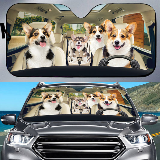 Petthouse | Tri Color Corgi Dog Car Sun Shade Dog Dad Gift Car Sun Visors Auto Sunshade For Windshield