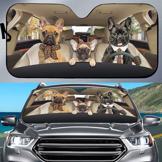 Petthouse | French Bulldog Windshield Sun Shade Autism Awareness Sun Shade Car Windshield Car Decorations