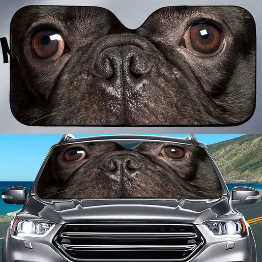 Petthouse | Black French Bulldog Close Up Shots Car Sun Shade Windshield Dog Face Truck Window Shades