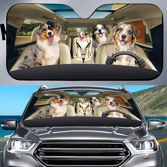 Petthouse | Blue Merle Australian Shepherd Sunshade Dog Car Sun Visors For Windshield Dog Mom Dog Dad Gift