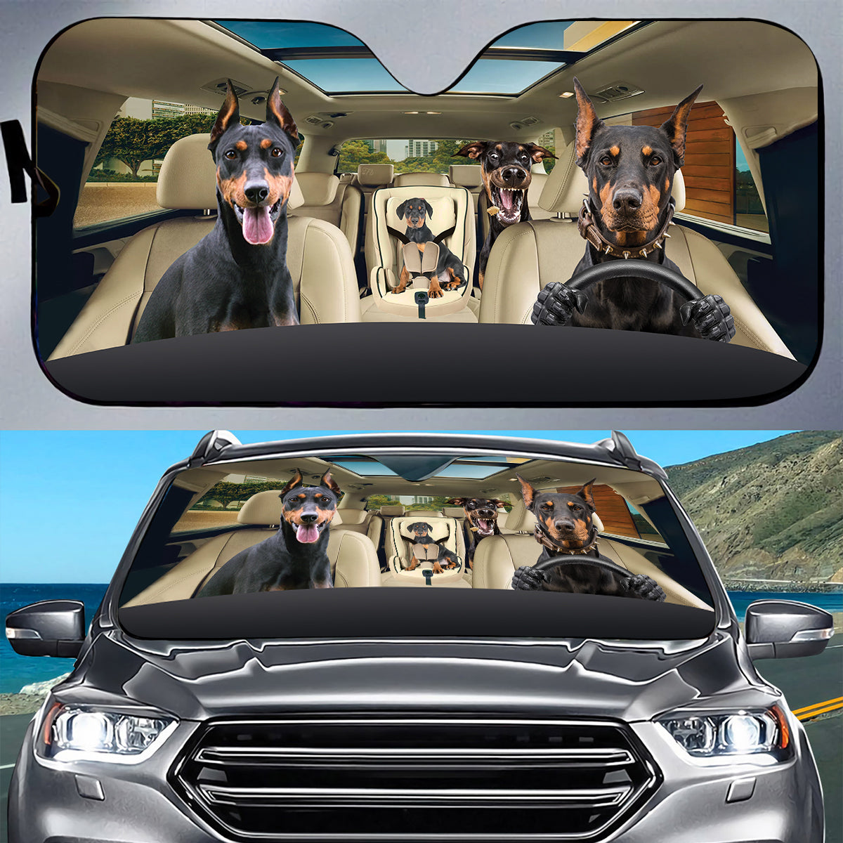 Petthouse | Doberman Pinscher Sunshade Dog Car Sun Visors Dog Mom Dog Dad Auto Sunshade For Windshield