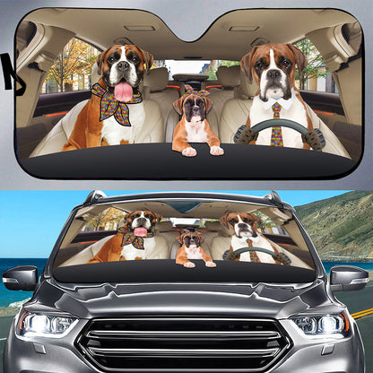 Petthouse | Boxer Dog Sunshade Autism Awareness Car Windshield Dog Family Auto Shade Protectors