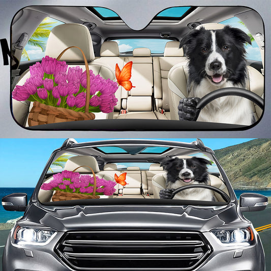 Petthouse | Border Collie Tulip Windshield Sun Shade Dog Sunshade Automotive Windshield Sunshades