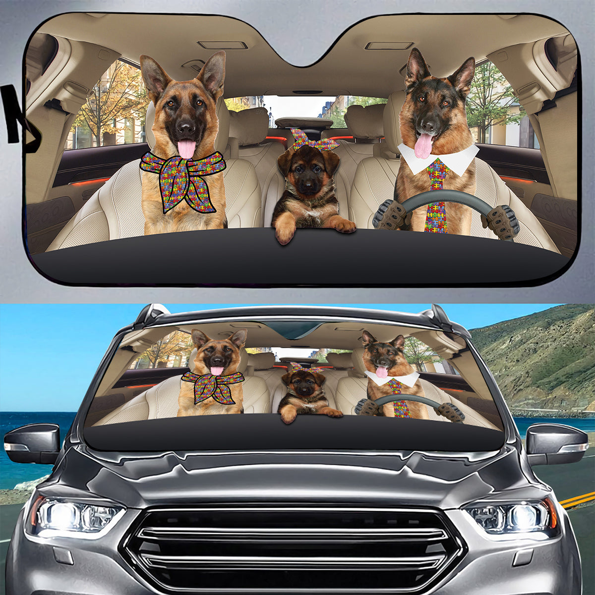 Petthouse | Autism Awareness Windshield Sun Shade German Shepherd Sun Shade Car Windshield Car Decor